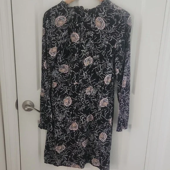 LOFT Black and Pink Floral Long Sleeve Trimmee Dress Small - Picture 7 of 7